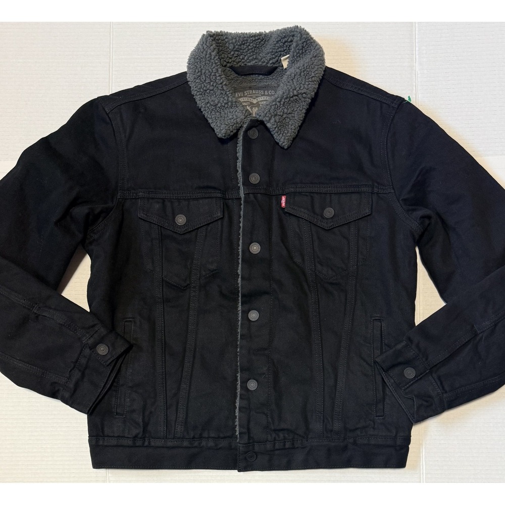 LEVI'S - Men's Jacket - Black Sherpa Lined Denim Type III Trucker - Size Small